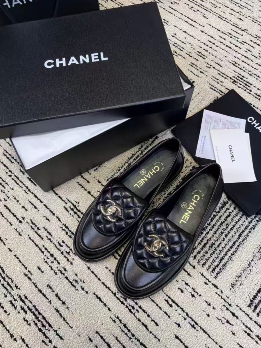 Chanel Black Quilted Turnlock Loafers